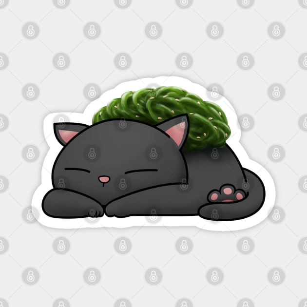Chubby Cat Chuka Wakame Sushi Magnet by Takeda_Art