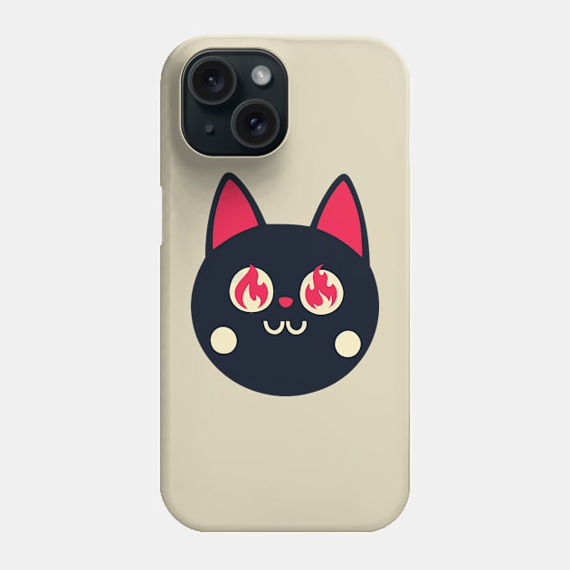 Black Cat With Fiery Eyes Vector Art Phone Case by Mad Swell Designs