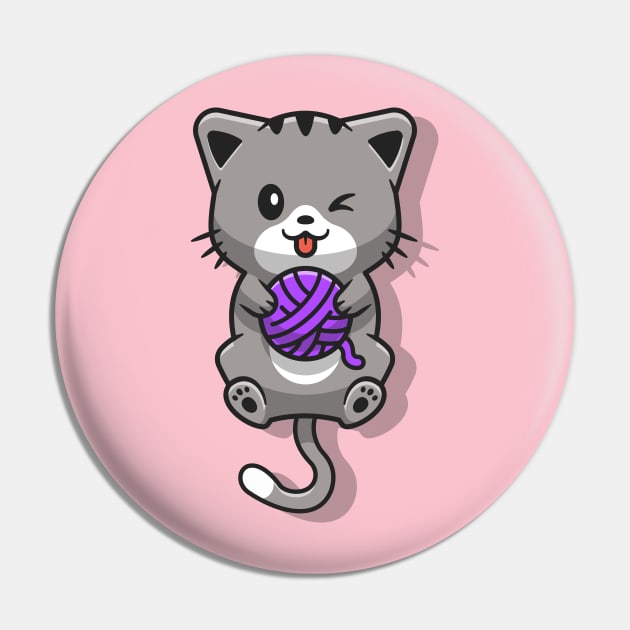 Cute Cat Playing Yarn Ball Cartoon Pin by Catalyst Labs