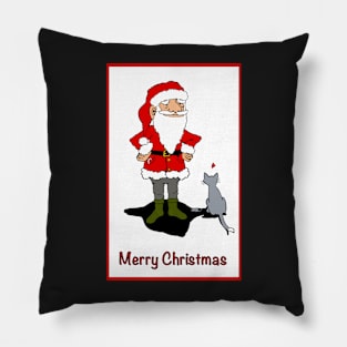 Santa and his cat. Merry Christmas! Santa is getting a present. Christmas Greetings. Pillow