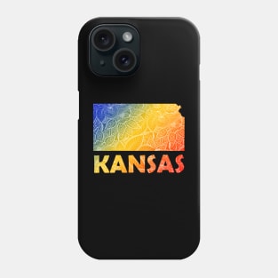 Colorful mandala art map of Kansas with text in blue, yellow, and red Phone Case