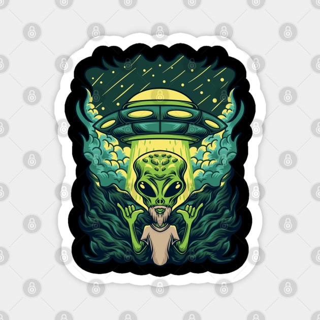 Bearded Hipster Surf Alien | Shaka Hang Loose Gesture UFO Magnet by JakesRWild