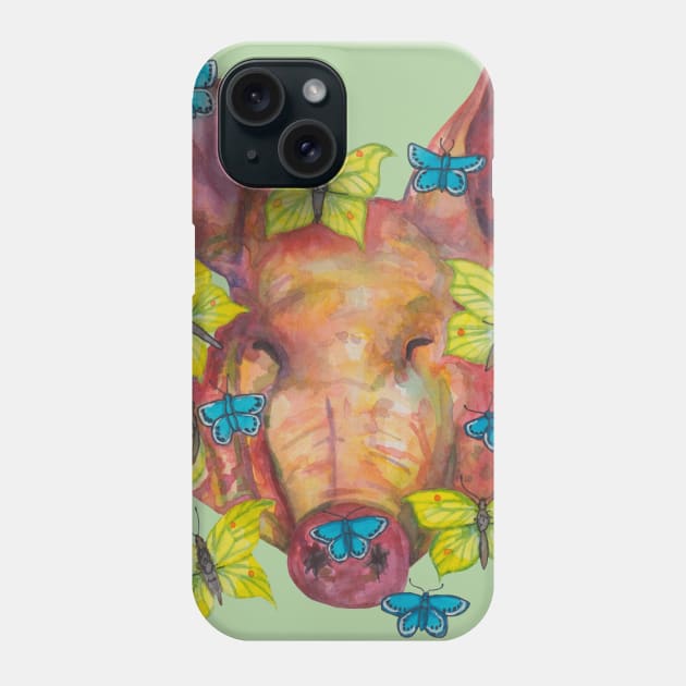 Pink pig head and yellow  blue butterflies Phone Case by deadblackpony