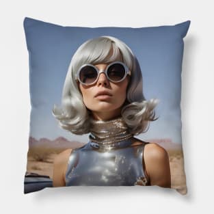 Silver 60's Retro Girl in the Desert Pillow