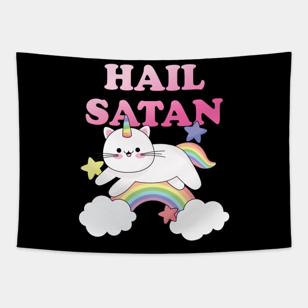 Hail Satan Rainbow Cat Unicorn Tapestry by BlackRavenOath