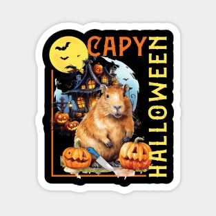 CAPY HALLOWEEN, CAPYBARA, PUMPKINS, BATS & HAUNTED HOUSE Magnet