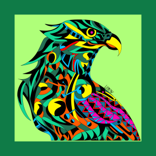 emerald green mecha peregrine falcon halcon ecopop in mexican techno organic tribal totonac patterns T-Shirt