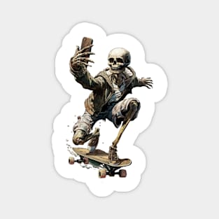 A skeleton rides a skateboard Magnet