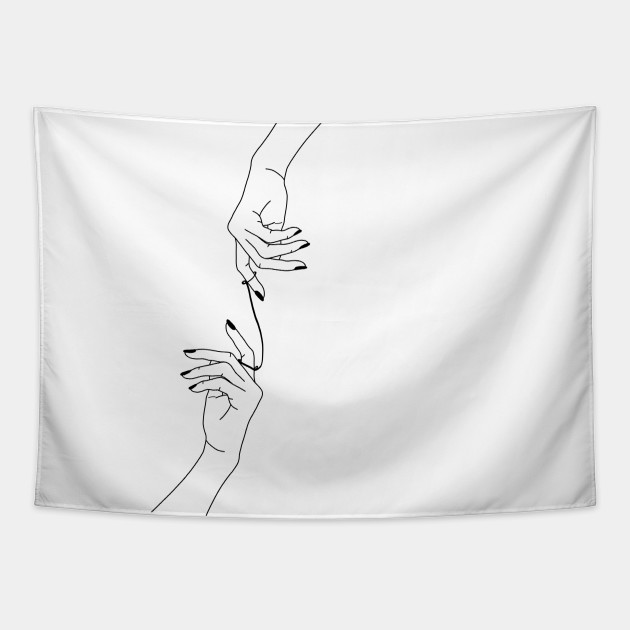 Hands Reaching Minimalist Line Artwork Tapestry Teepublic