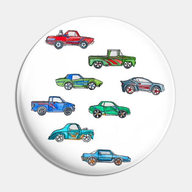 Little Toy Cars in Watercolor on White Pin by micklyn