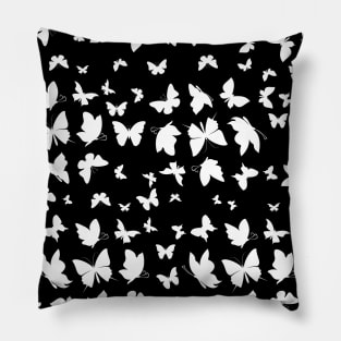 Butterfly Pattern - Black And White Outline Pillow