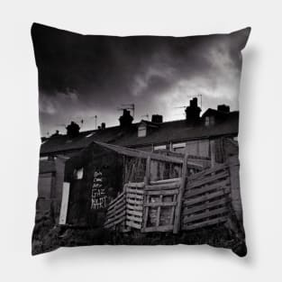 Storm gathering over a street in Burslem, Stoke on Trent, UK Pillow