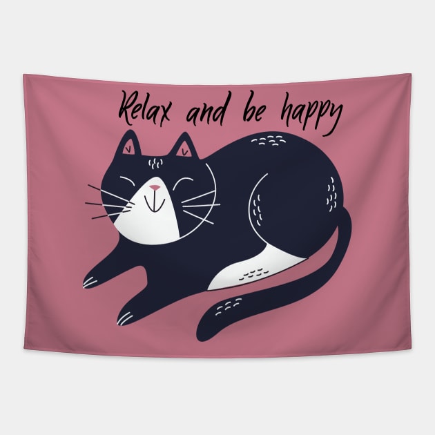 Relax & be Happy Tapestry by CatCoconut-Art