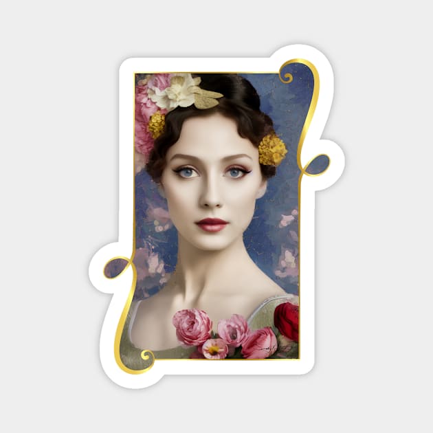 Elegant Vintage Style Woman with Flowers in Hair Art Magnet by Sandy Richter Art & Designs