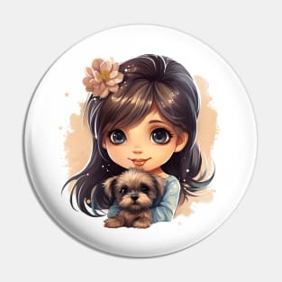 Cute girl with a puppy Pin