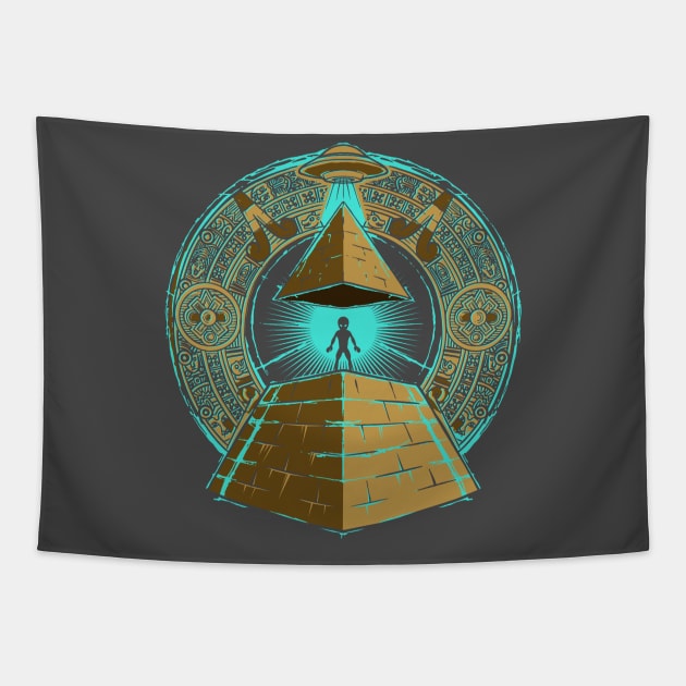 Alien UFO Egyptian Pyramids with Hieroglyphics Spacecore Tapestry by Area51Merch