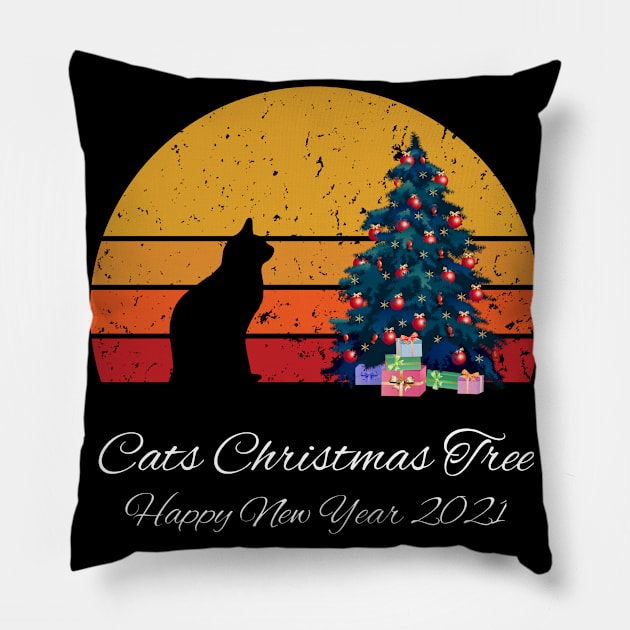 Cat christmas tree xmas gift funny Pillow by Blue Diamond Store