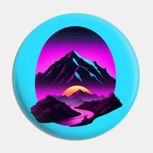 Synthwave vaporwave mountains with sun Pin