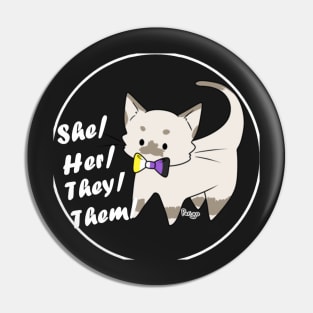 She/They Pronouns Kitty (v1) Pin