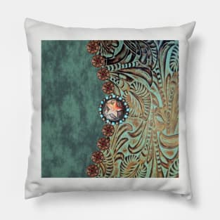 Rustic cowboy cowgirl western country green teal Pillow