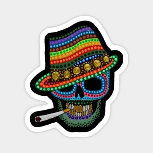 Smoking Love Skull | Tattoo Skulls | Acid Henna skull with Hat | Sugar Skull Psychedelic Magnet