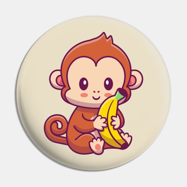 Cute Monkey Holding Banana Cartoon Pin by Catalyst Labs