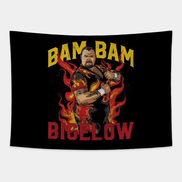 Bam Bam Bigelow Flames Tapestry by MunMun_Design