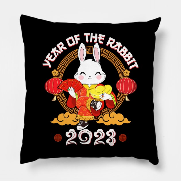 Happy Chinese New Year 2023 Year of the Rabbit Pillow by Jhon Towel