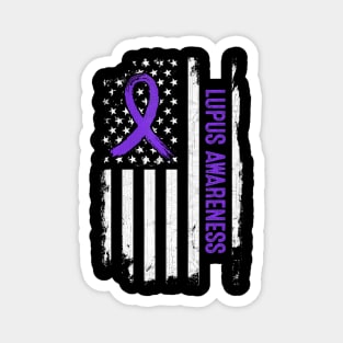 Lupus Awareness American Flag  Purple Ribbon Magnet