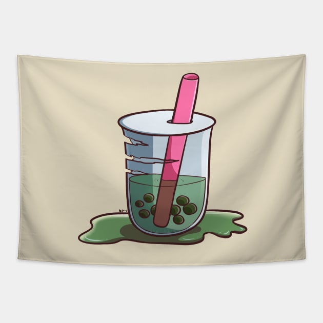 Scratched Boba Milktea Halloween Cute Food Tapestry by hitoridraws