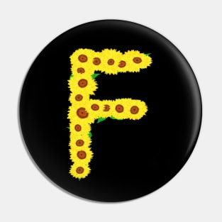 Sunflowers Initial Letter F (Black Background) Pin