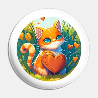 Cat Heart With Bright Eyed Orange Kitty In The Garden - Funny Cats Pin