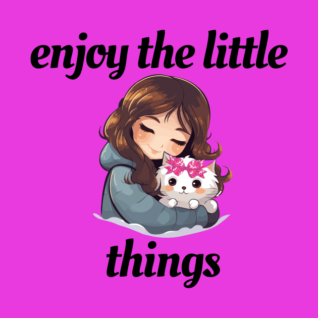 Enjoy The Little Things , Little girl with a kitten wearing a coquette bow. by nanas_design_delights