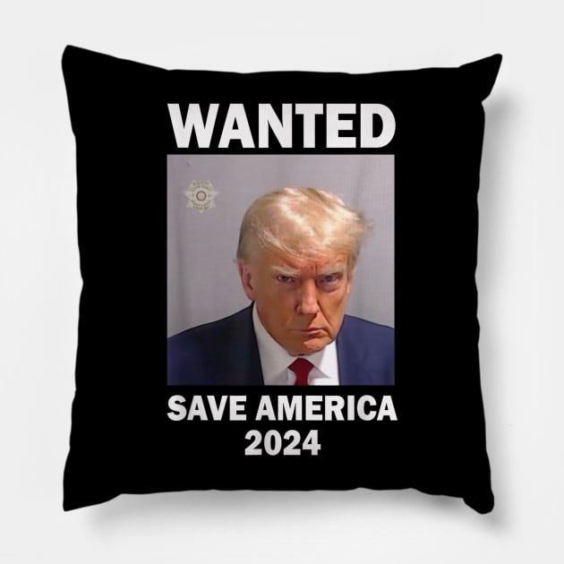 MugShot Wanted Save America 2024 Never Surrender Pillow by LoveSuna