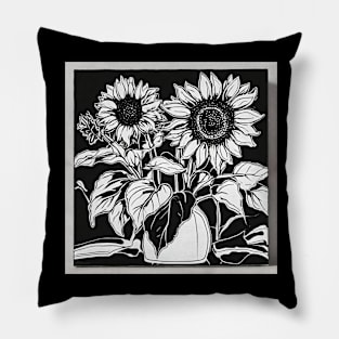 Black and White Sunflowers Pillow