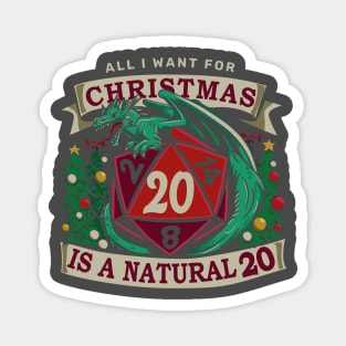 Red Natural 20 - Christmas Dragon Magnet