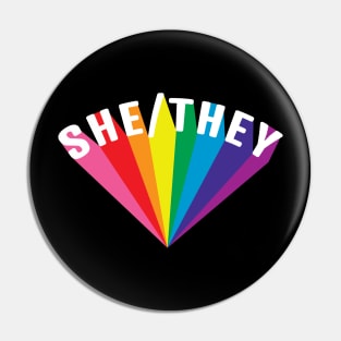 She/They Pronouns Rainbow Burst Pin