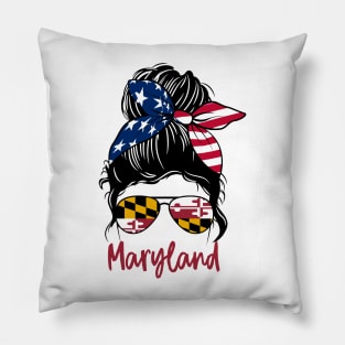 Maryland girl Messy bun , American Girl , Maryland Flag Pillow