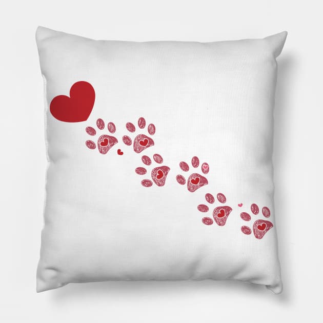 Dog paw print with hearts Pillow by GULSENGUNEL