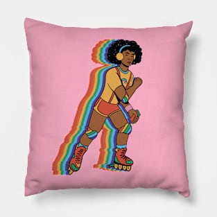 Vintage Roller Girl on Rollerblades // Rainbow Skater Pillow