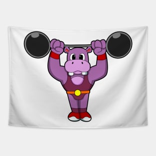 Hippo at Bodybuilding with Barbell Tapestry