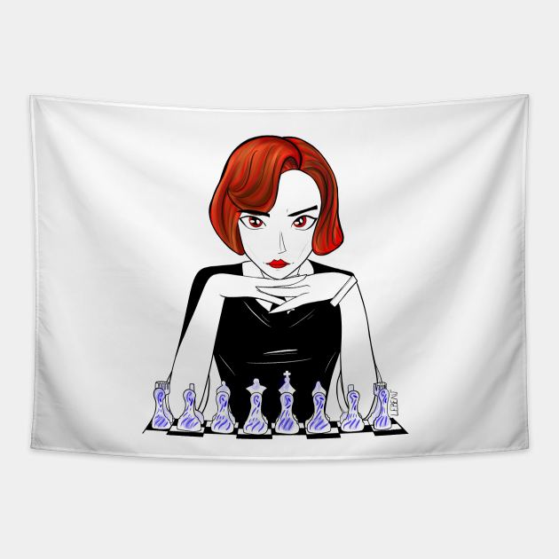 queens gambit in chess thinking, beth harmon Tapestry by jorge_lebeau