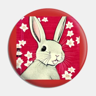 Happy Rabbit Girl Cute Bunny Rabbit Mini Rex with Blossoms Pin