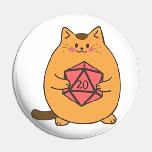 Cute Cat with Polyhedral D20 Dice Pin