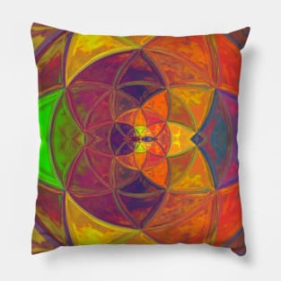 Mosaic Kaleidoscope Flower Purple Orange and Green Pillow