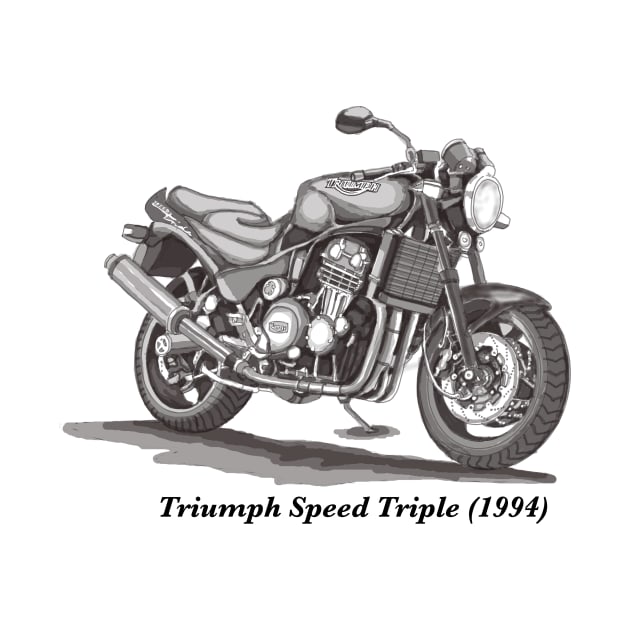 Drawing of Retro Classic Motorcycle Triumph Speed Triple 1994 by Roza@Artpage