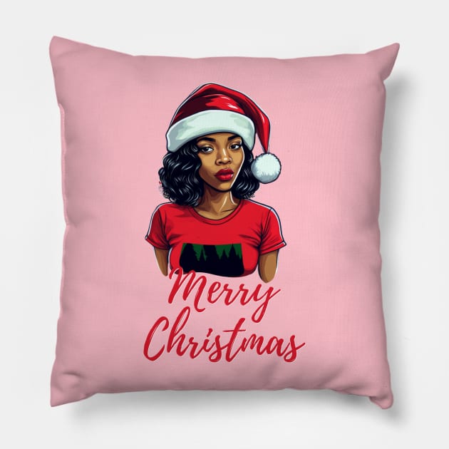 Black Woman Santa, Black Mrs Santa Claus, African American Santa, Merry Christmas Pillow by UrbanLifeApparel