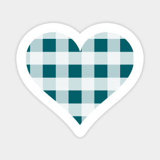 Peacock Blue and White Buffalo Plaid Heart Magnet