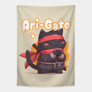 Ari-Gato kawaii black ninja thank you cat Tapestry