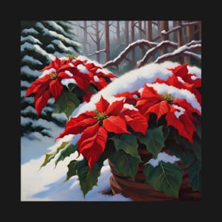 Poinsettias In The Snow Winter Flowers T-Shirt